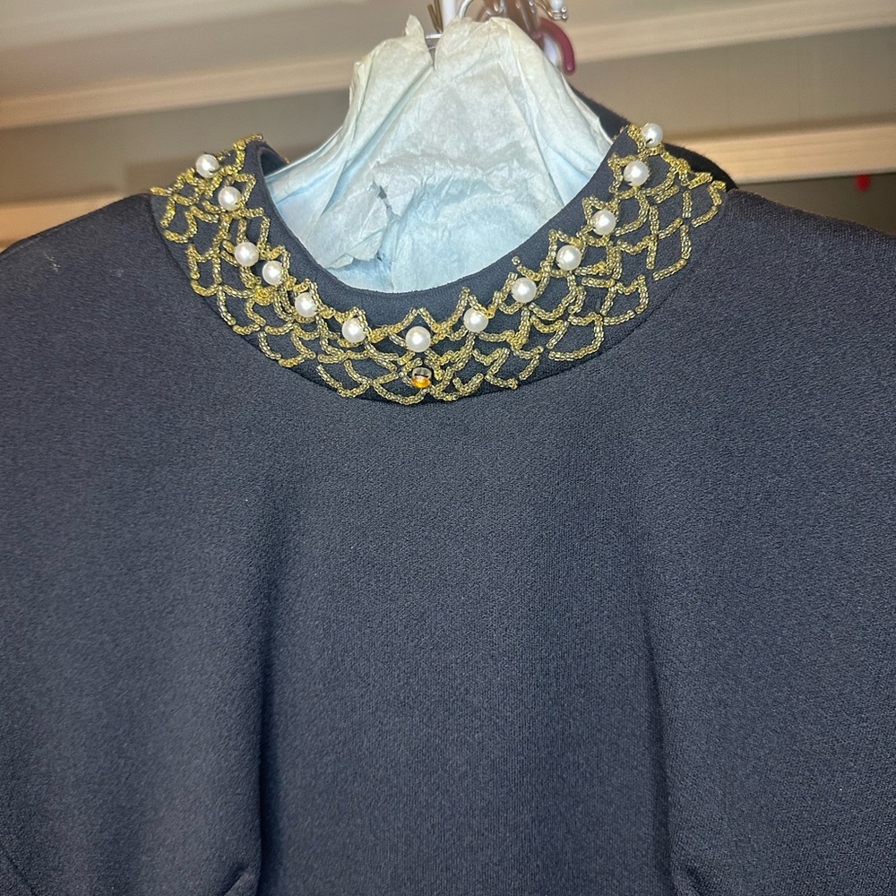 Elegant Black VTG Vintage Dress with Sheer Sleeves